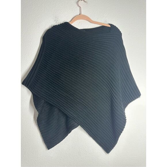 Essentiel Women’s Wool Blend Ponch Black Ribbed One Size - Picture 1 of 9